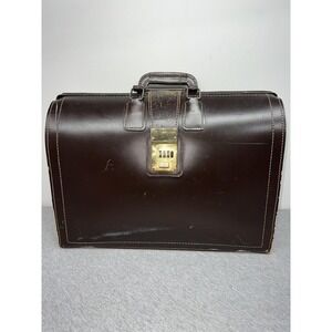 Vintage Korchmar Brown Leather Doctor Bag Briefcase Attache Combo Lock USA